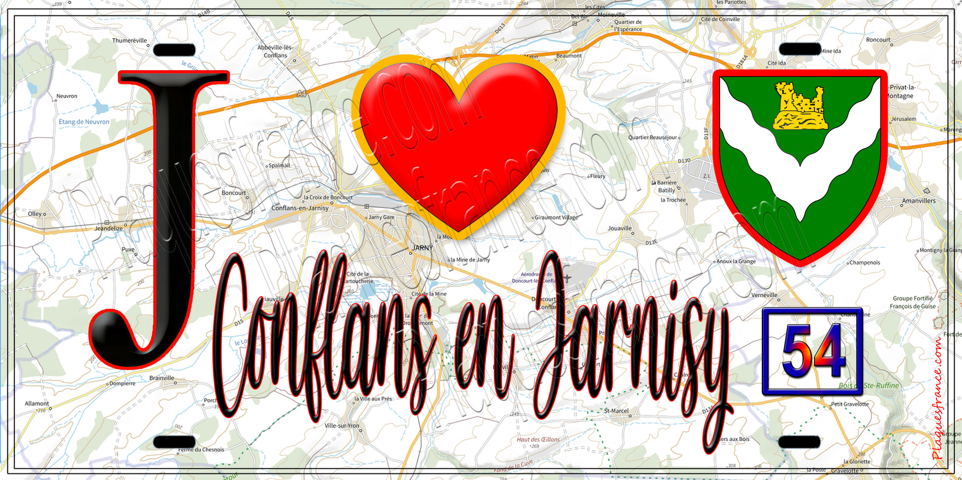 Plaque métal décorative  J' ❤️ Conflans-en-Jarnisy, Meurthe et Moselle (54)