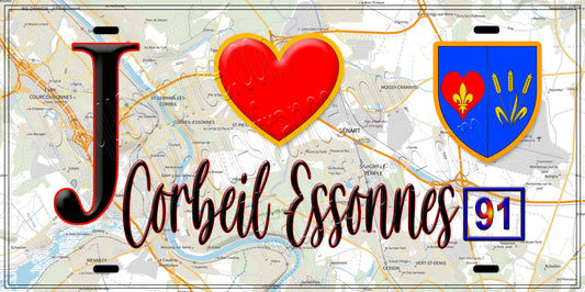Plaque métal décorative  J' ❤️ Corbeil-Essonne (91)