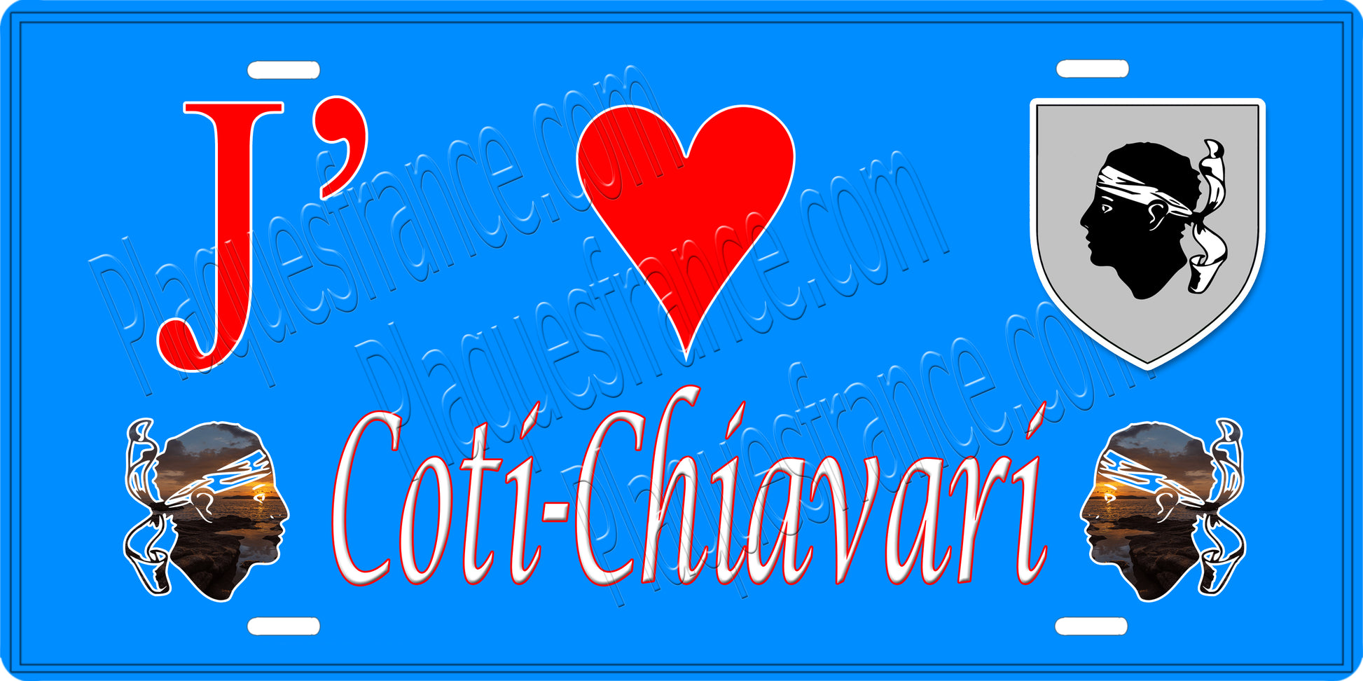 Plaque métal décorative 15 x 30 cm bleu J' ❤️ Coti chiavari  canton de Taravo-Ornano Corse du Sud - Plaquesfrance.com
