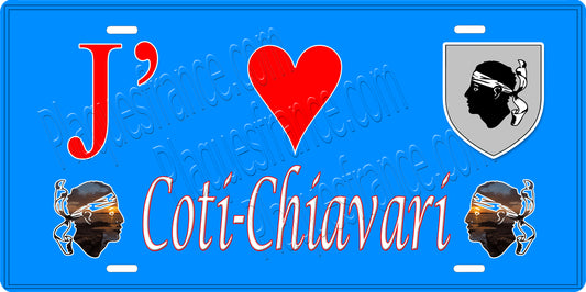 Plaque métal décorative 15 x 30 cm bleu J' ❤️ Coti chiavari  canton de Taravo-Ornano Corse du Sud - Plaquesfrance.com