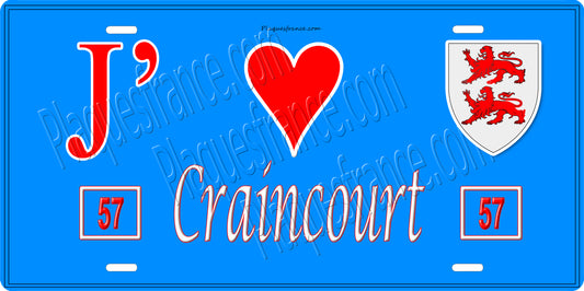 Plaque métal décorative 15 x 30 cm fond bleu 57 J' ❤️ Craincourt, canton du Saulnois Moselle 57