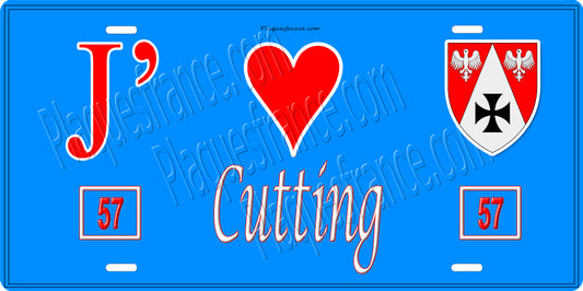 Plaque métal décorative 15 x 30 cm fond bleu 57 J' ❤️ Cutting, canton du Saulnois Moselle 57