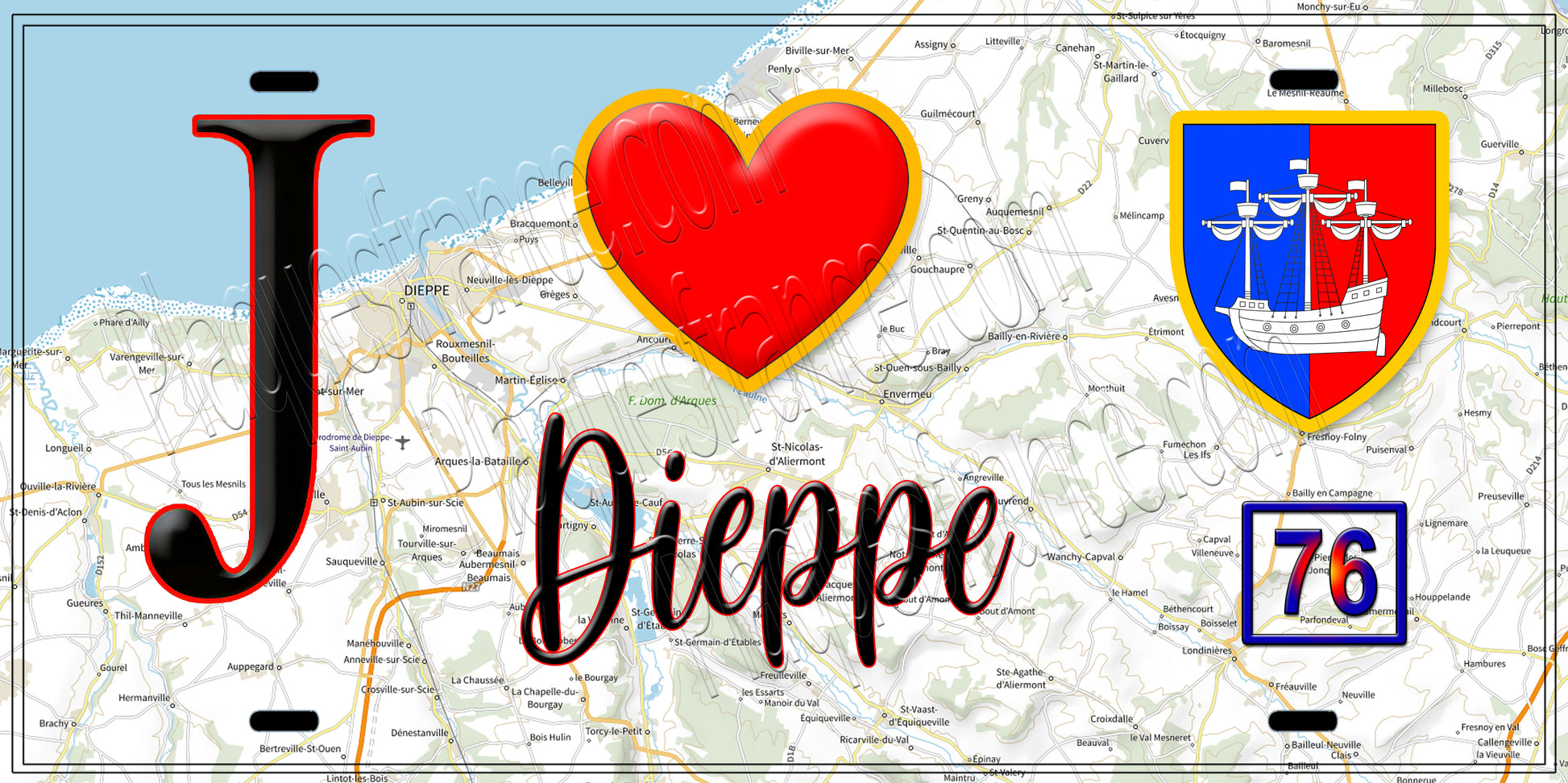 Plaque métal décorative  J' ❤️ Dieppe, Seine Maritime (76)
