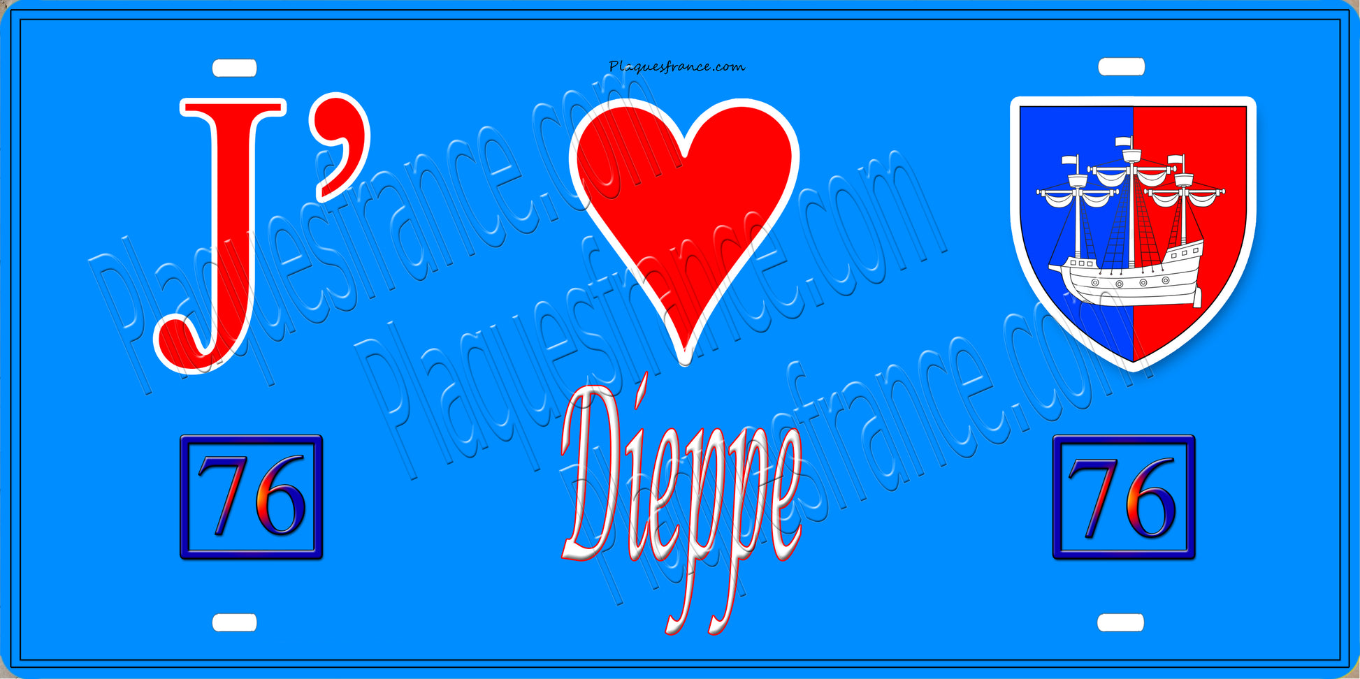 Plaque métal décorative 15X30 J' ❤️ Dieppe, Seine Maritime (76) bleu