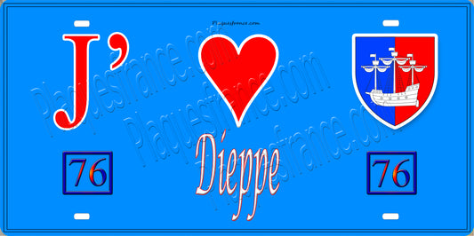 Plaque métal décorative 15X30 J' ❤️ Dieppe, Seine Maritime (76) bleu