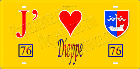 Plaque métal décorative 15X30 J' ❤️ Dieppe, Seine Maritime (76) jaune
