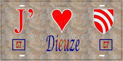 Plaque métal décorative 15 x 30 cm mur antique 57 J' ❤️ Dieuze, canton du Saulnois Moselle 57