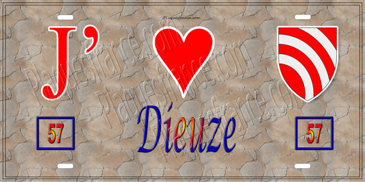 Plaque métal décorative 15 x 30 cm mur antique 57 J' ❤️ Dieuze, canton du Saulnois Moselle 57