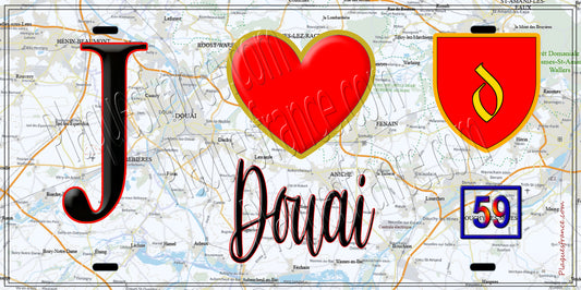 Plaque métal décorative, J' ❤️Douai, Nord (59)
