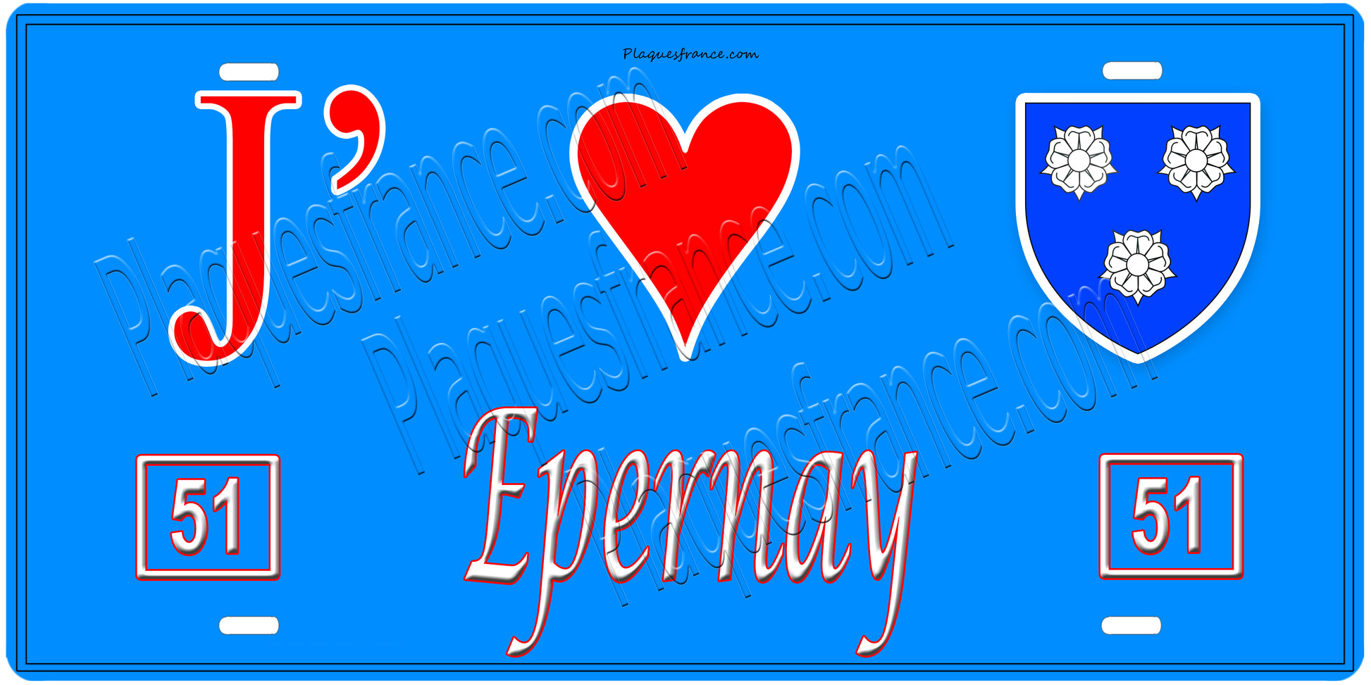 Plaque métal décorative, J' ❤️Epernay, Marne, fond  mur bleu 51