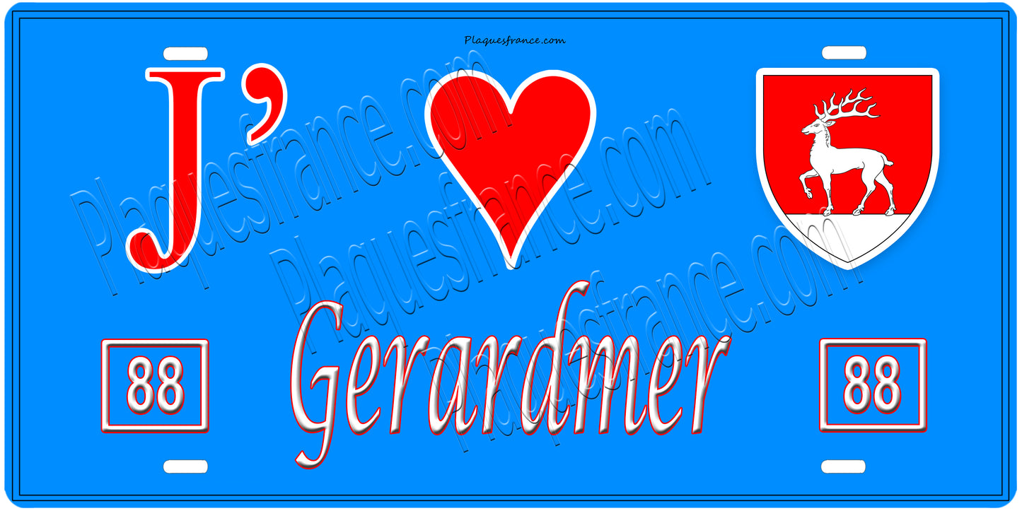 Plaque métal décorative, J' ❤️Gérardmer, fond  mur bleu 88
