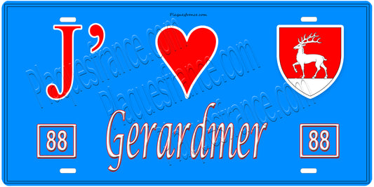 Plaque métal décorative, J' ❤️Gérardmer, fond  mur bleu 88