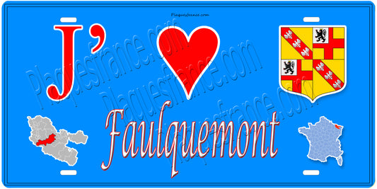 Plaque métal décorative 15 x 30 cm fond  mur bleu carte J' ❤️Faulquemont, canton Faulquemont  57