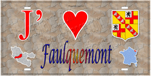 Plaque métal décorative 15 x 30 cm fond  mur antique carte J' ❤️Faulquemont, canton Faulquemont  57