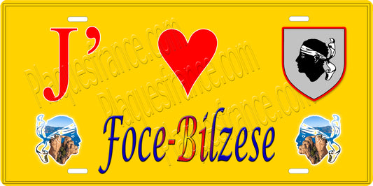 Plaque métal décorative 15 x 30 cm jaune J' ❤️ Foce-Bilzese canton du Sartenais-Valinco  Corse du Sud - Plaquesfrance.com