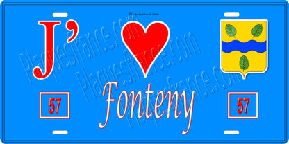 Plaque métal décorative 15 x 30 cm fond bleu 57 J' ❤️ Fonteny, canton du Saulnois Moselle 57
