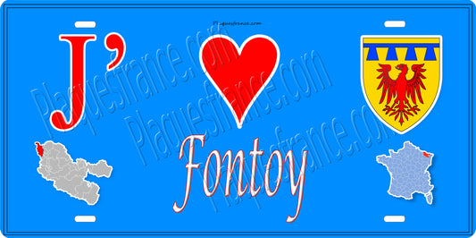Plaque métal décorative 15 x 30 cm fond mur bleu carte J' ❤️ Fontoy, canton Algrange Moselle 57