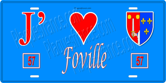 Plaque métal décorative 15 x 30 cm fond bleu 57 J' ❤️ Foville, canton du Saulnois Moselle 57