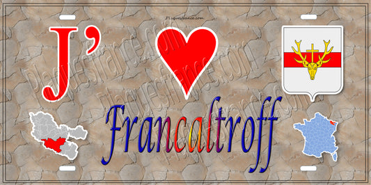 Plaque métal décorative 15 x 30 cm mur antique carte J' ❤️ Francaltroff, canton du Saulnois Moselle 57