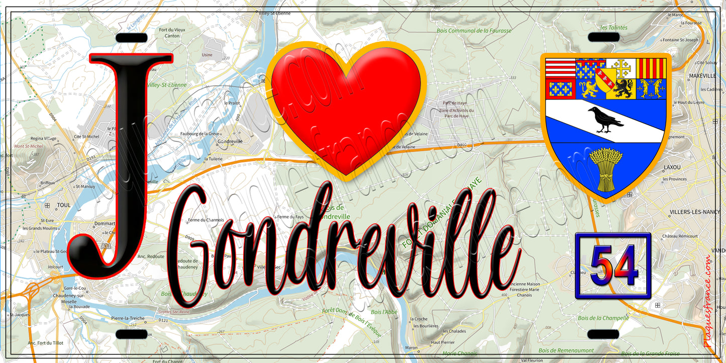Plaque métal décorative  J' ❤️ Gondreville, Meurthe et Moselle (54)