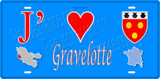 Plaque métal décorative 15 x 30 cm fond bleu carte J'❤️ Gravelotte, Moselle 57