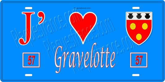 Plaque métal décorative, J'❤️ Gravelotte, Moselle, fond mur bleu 57