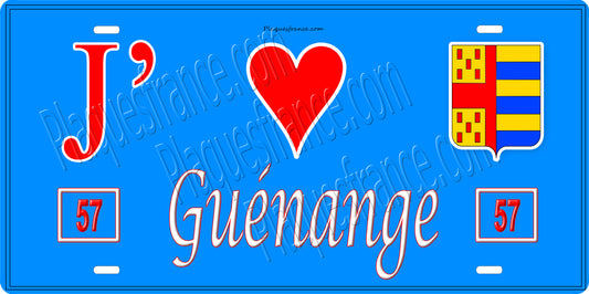 Plaque métal décorative 15 x 30 cm fond mur bleu 57 J' ❤️ Guénange, canton Metzervisse Moselle 57