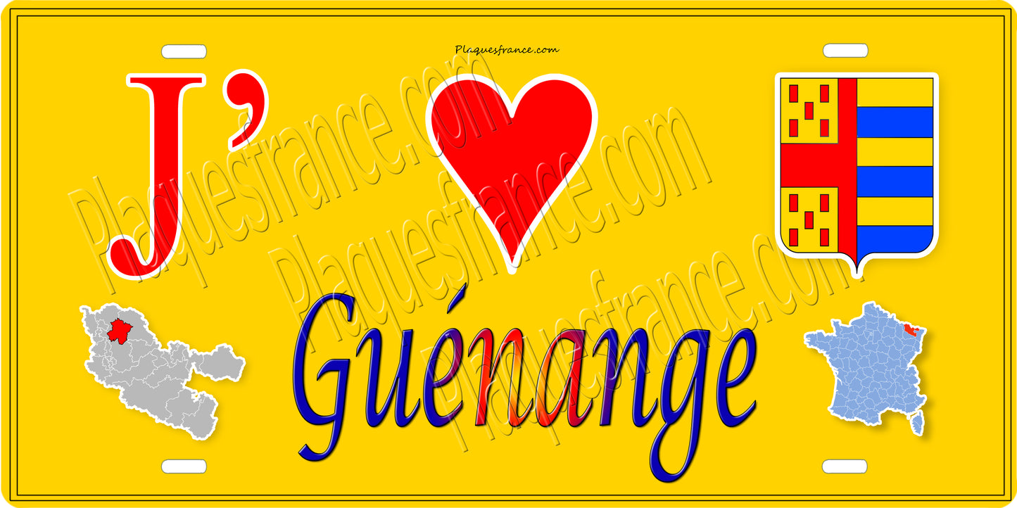 Plaque métal décorative 15 x 30 cm fond mur jaune 57 J' ❤️ Guénange, canton Metzervisse Moselle 57