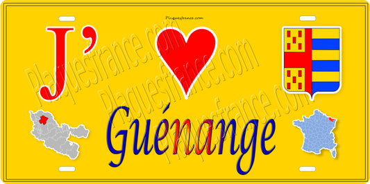 Plaque métal décorative 15 x 30 cm fond mur jaune 57 J' ❤️ Guénange, canton Metzervisse Moselle 57