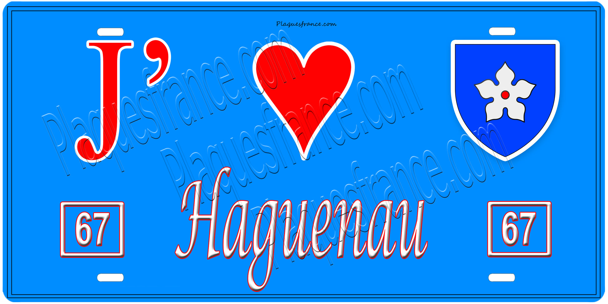 Plaque métal décorative, J' ❤️Haguenau, Bas Rhin, fond  mur bleu 67