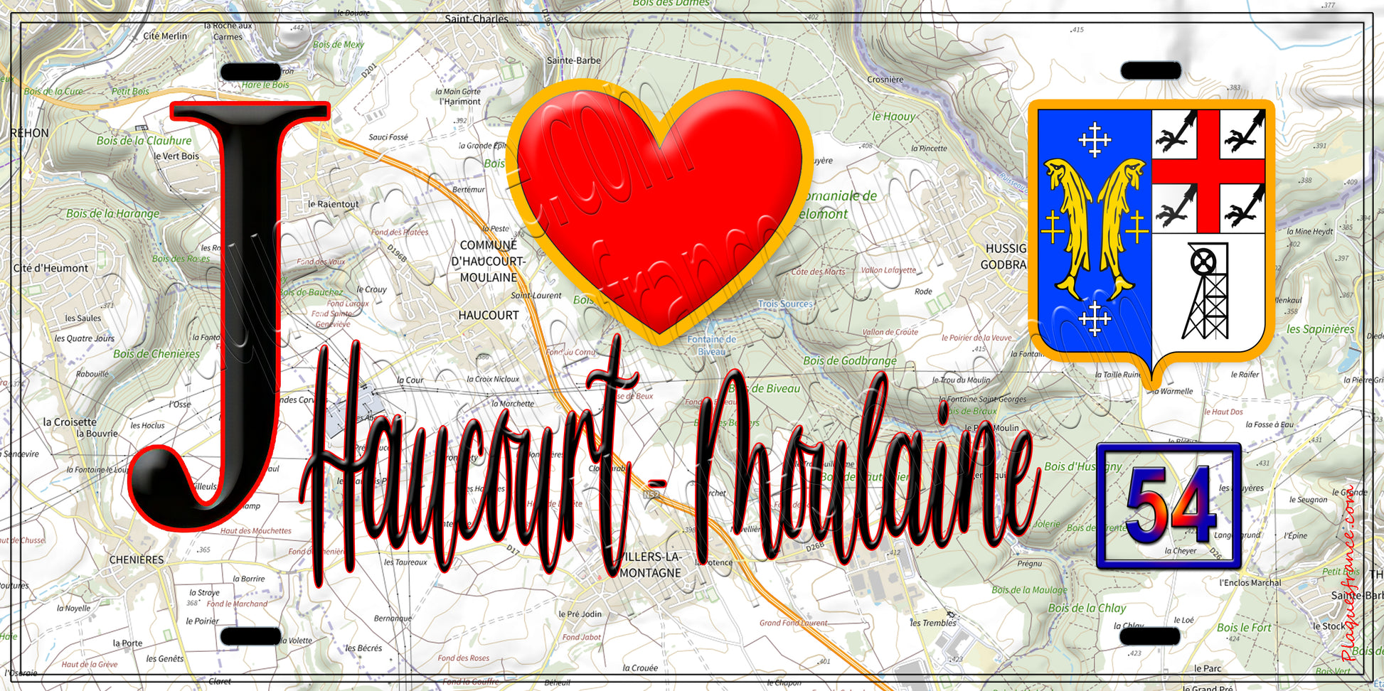 Plaque métal décorative  J' ❤️ Haucourt Moulaine, Meurthe et Moselle (54)