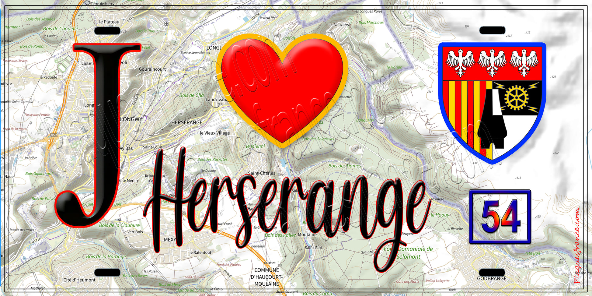 Plaque métal décorative  J' ❤️ Herserange, Meurthe et Moselle (54)