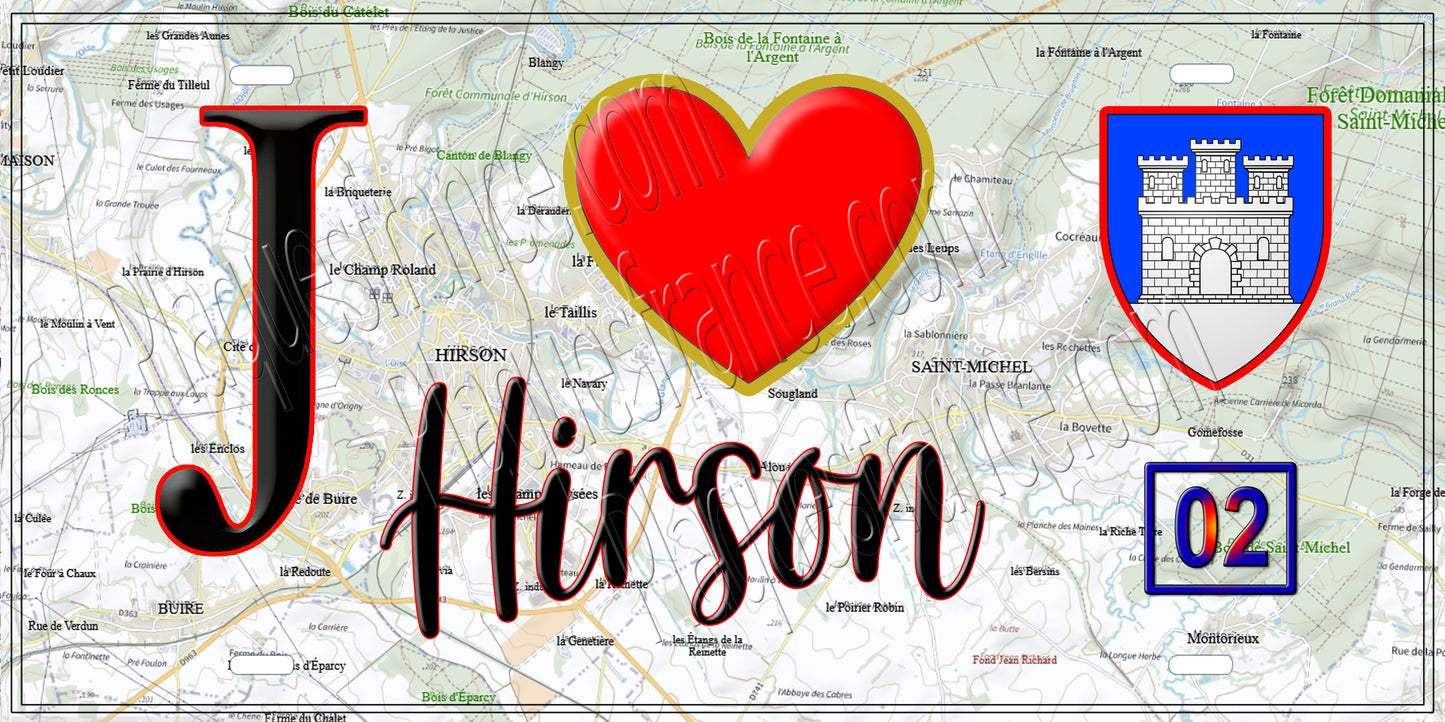 Plaque métal décorative, J' ❤️Hirson, Aisne (02)