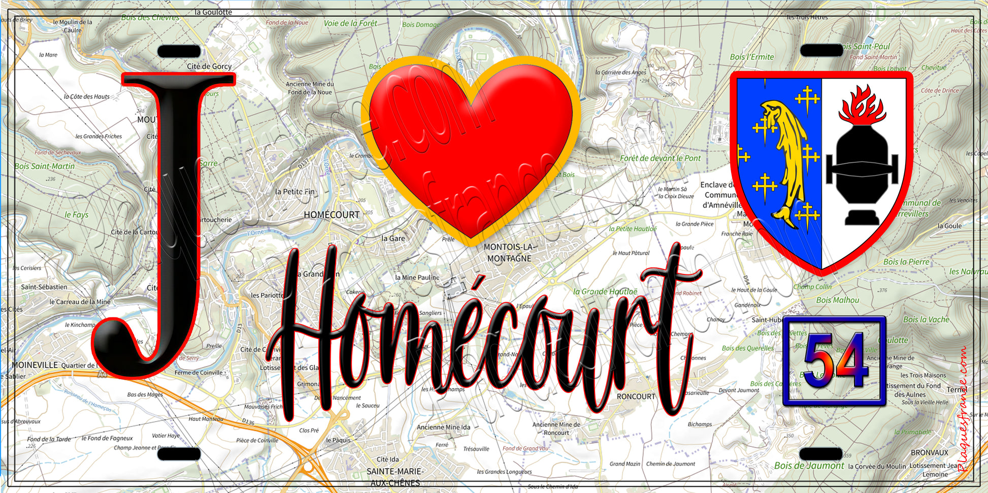 Plaque métal décorative  J' ❤️ Homécourt, Meurthe et Moselle (54)