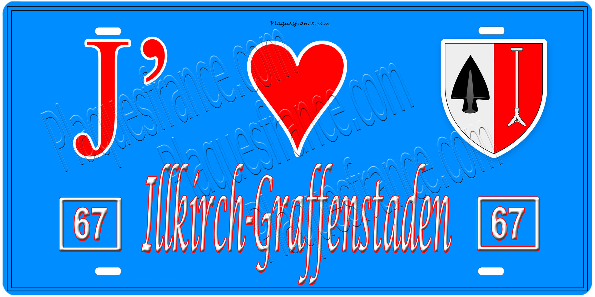 Plaque métal décorative, J' ❤️Illkirch-Graffenstaden, Bas Rhin, fond  mur bleu 67