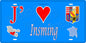 Plaque métal décorative 15 x 30 cm fond bleu carte J' ❤️ Insming, canton du Saulnois Moselle 57