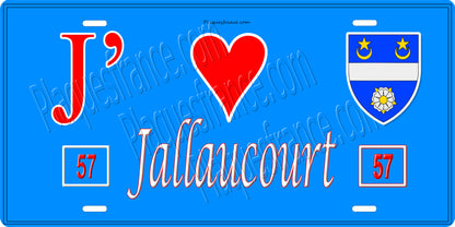 Plaque métal décorative 15 x 30 cm fond bleu 57 J' ❤️Jallaucourt, canton du Saulnois Moselle 57