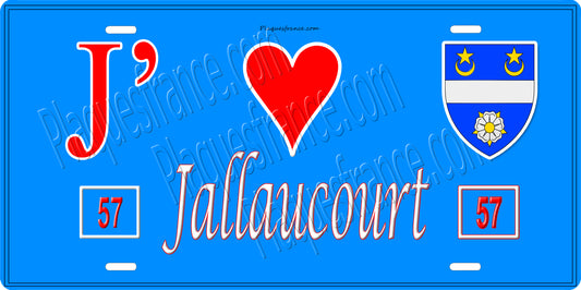 Plaque métal décorative 15 x 30 cm fond bleu 57 J' ❤️Jallaucourt, canton du Saulnois Moselle 57