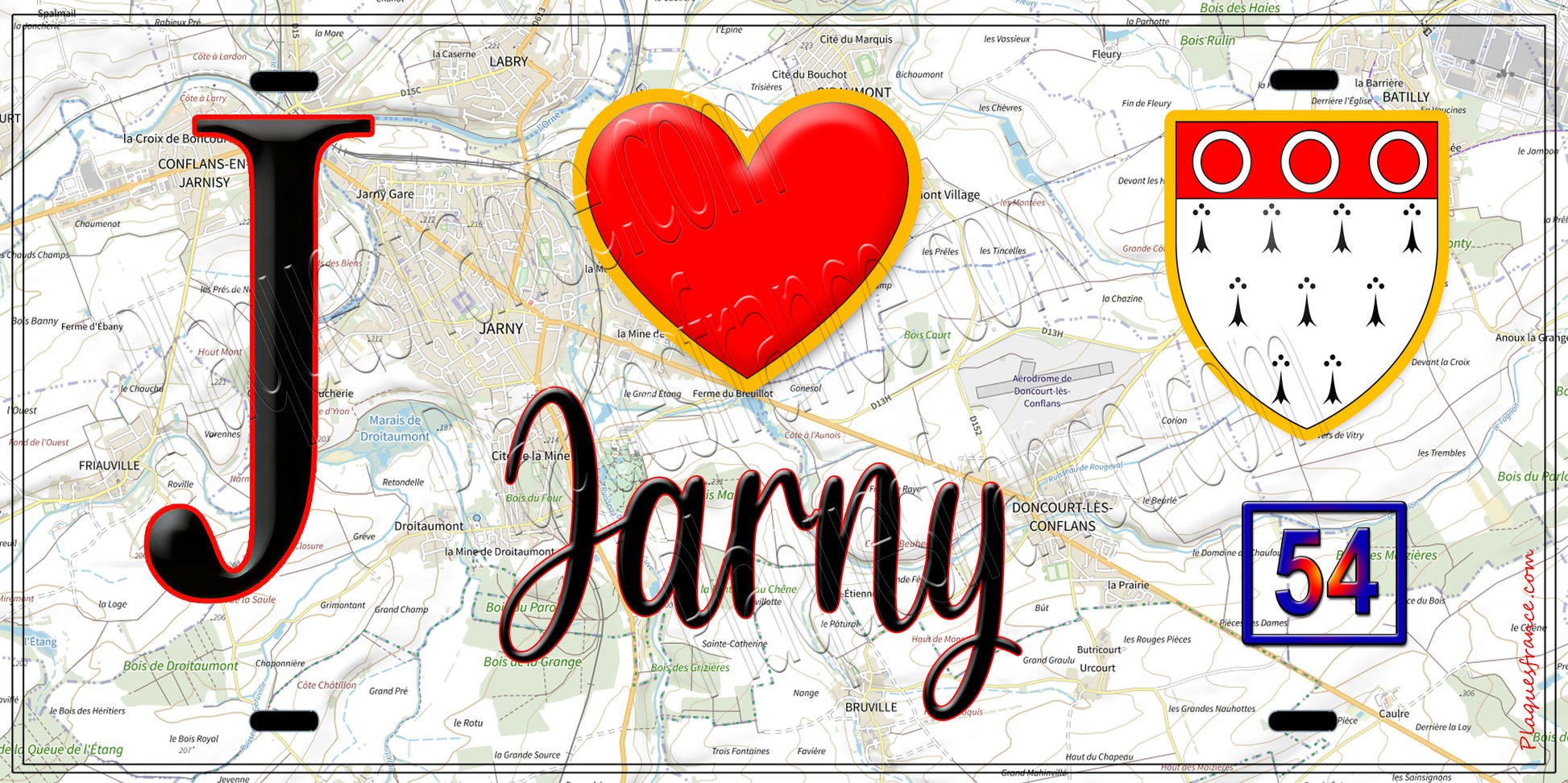 Plaque métal décorative  J' ❤️ Jarny, Meurthe et Moselle (54)
