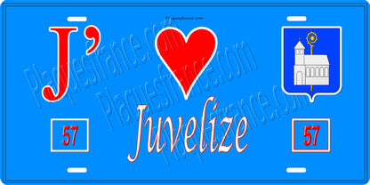 Plaque métal décorative 15 x 30 cm fond bleu 57 J' ❤️Juvelize, canton du Saulnois Moselle 57