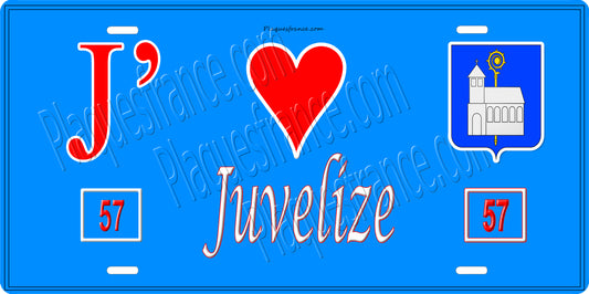 Plaque métal décorative 15 x 30 cm fond bleu 57 J' ❤️Juvelize, canton du Saulnois Moselle 57