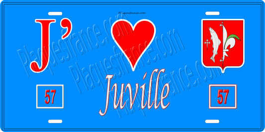 Plaque métal décorative 15 x 30 cm fond bleu 57 J' ❤️Juville, canton du Saulnois Moselle 57