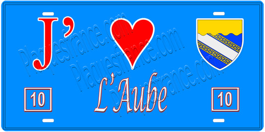 Plaque métal décorative, J' ❤️l'Aube (10), fond  mur bleu