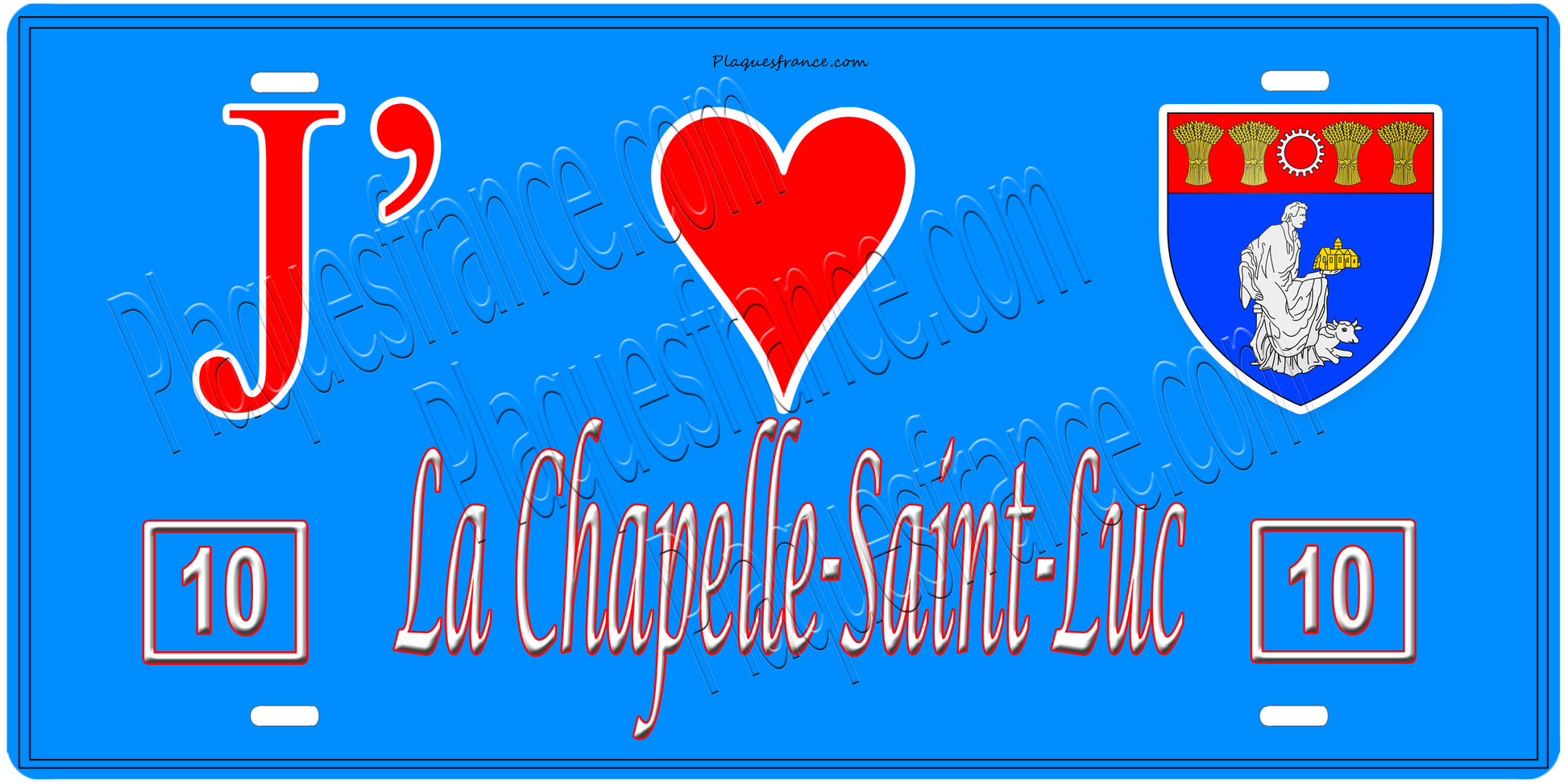Plaque métal décorative, J' ❤️La Chapelle-Saint-Luc, Aube, fond  mur bleu 10
