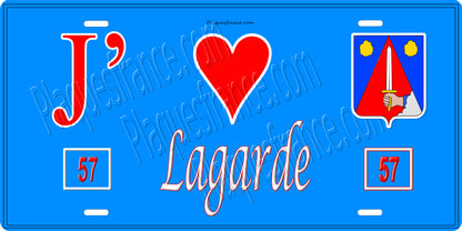 Plaque métal décorative 15 x 30 cm fond bleu 57 J' ❤️Lagarde, canton du Saulnois Moselle 57