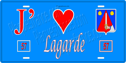 Plaque métal décorative 15 x 30 cm fond bleu 57 J' ❤️Lagarde, canton du Saulnois Moselle 57