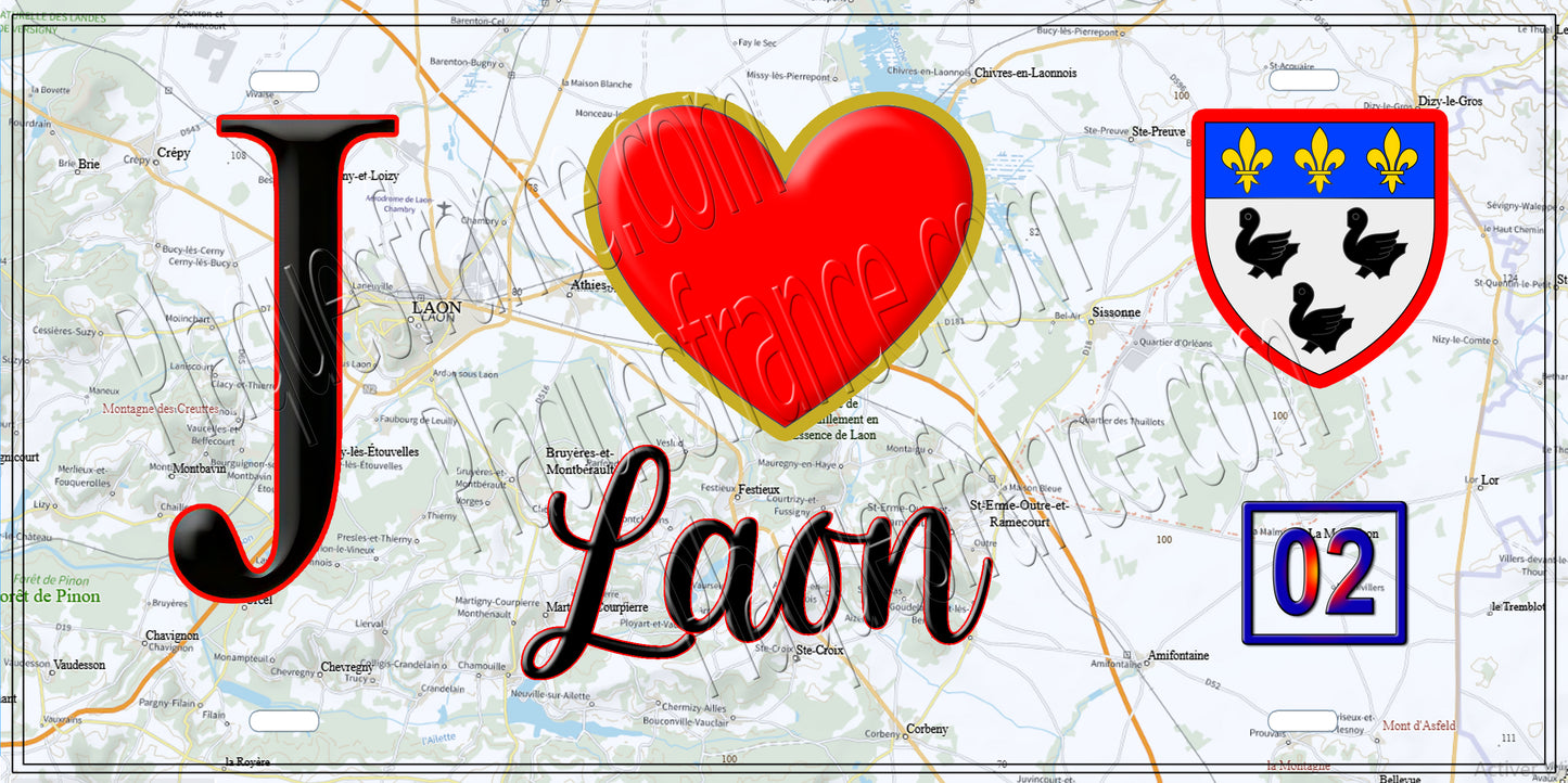 Plaque métal décorative, J' ❤️Laon, Aisne (02)