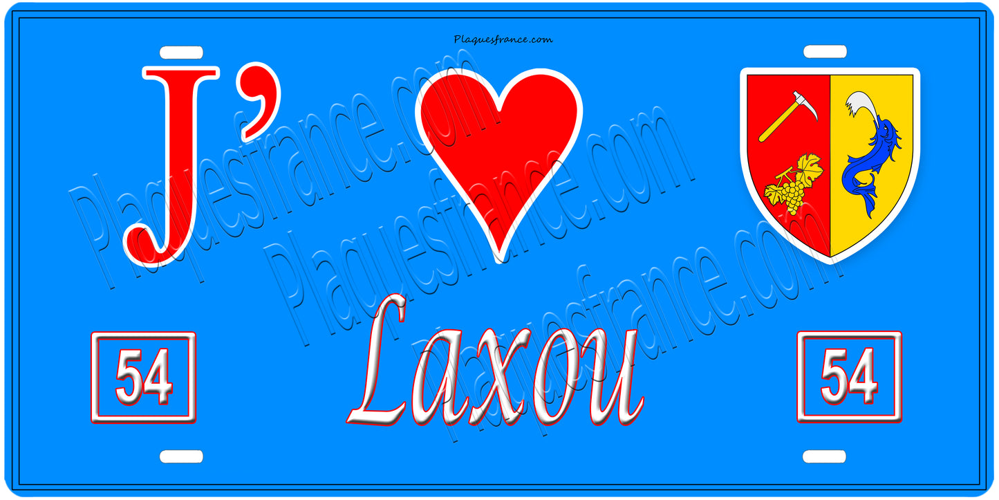 Plaque métal décorative, J' ❤️Laxou, Meurthe et Moselle, fond  mur bleu 54
