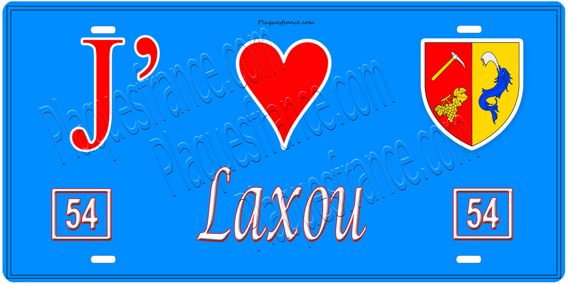 Plaque métal décorative, J' ❤️Laxou, Meurthe et Moselle, fond  mur bleu 54