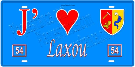 Plaque métal décorative, J' ❤️Laxou, Meurthe et Moselle, fond  mur bleu 54